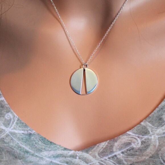 Sterling Silver Circle Pendant Necklace with Long Triangle Cutout - Picture 1 of 3